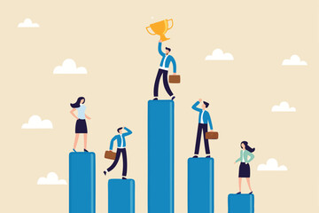 Business competition, performance comparison chart between company profit or employee, winner and loser in contest, achievement concept, business people compete on performance graph with one winner.