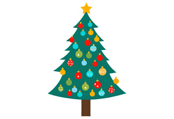 Fototapeta premium Christmas Tree Decorated With Colorful Ornaments Bright
