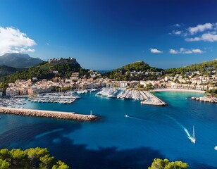 Fototapeta premium panoramic view of port de soller mallorca island spain