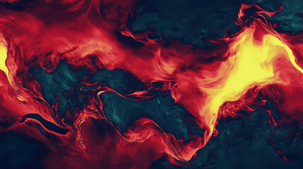 Swirling patterns of intense red and yellow create an abstract representation of fire