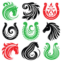 Set of decorative vector icons and elements featuring birds, flowers, leaves, and tribal patterns in a vintage, artistic style