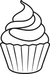 sweet cupcake with cream line art, black outline, vector and illustration, coloring book page line art drawing