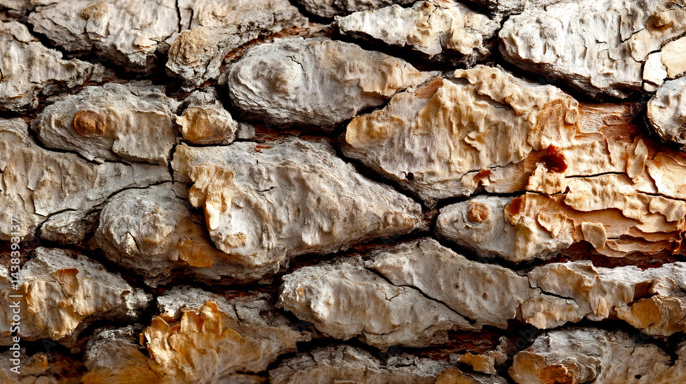 Poster Closeup texture of a tree bark showcasing natural patterns and rugged appearance in earthy tones and shades : Generative AI