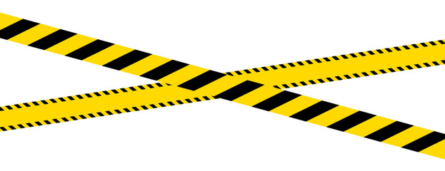 Warning tape with yellow and black diagonal stripes. Yellow and black caution tape border. Long danger ribbon. Warn stop seamless line.
