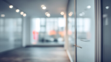 Blurred office interior with door background modern workspace professional atmosphere wide angle
