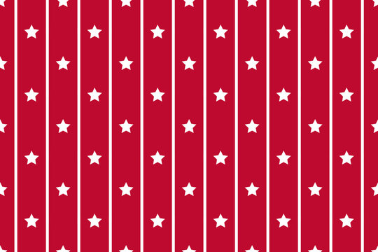 Seamless vector pattern abstract parallel white vertical lines stars Red background Print fabrics Bed linen Wrapping paper Typography design Tablecloths Scrapbooking Cardmaking USA flag color