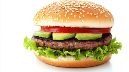 Delicious Hamburger with Fresh Vegetables on a White Background
