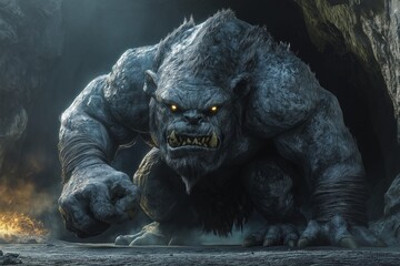 Fototapeta premium Giant troll in misty mountains
