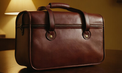 A brown briefcase sits on top of a table, perfect for business or office settings