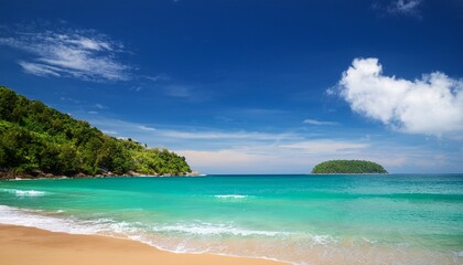Fototapeta premium sea view tropical beach with sunny sky of phuket island