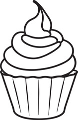 sweet cupcake with cream line art, black outline, vector and illustration, coloring book page line art drawing