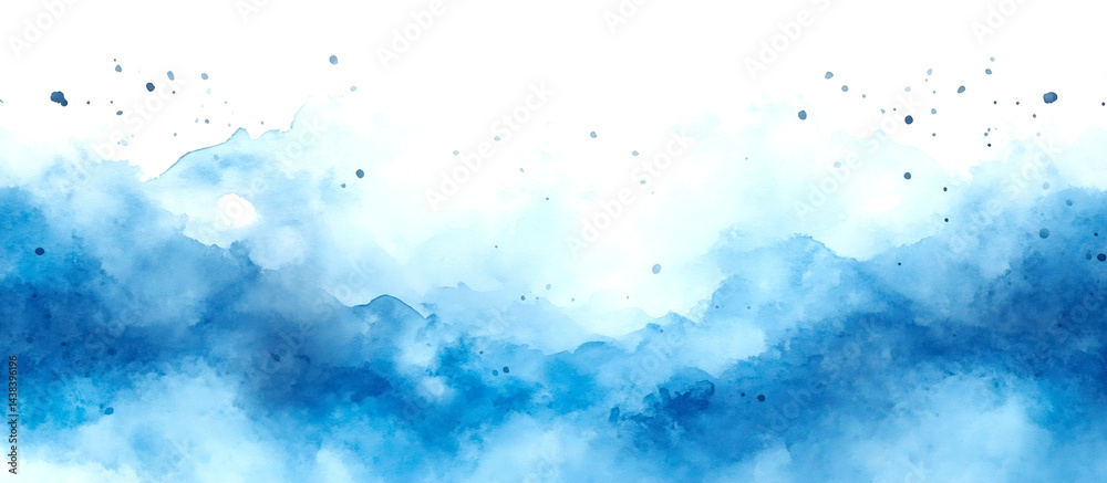 Poster Abstract watercolor illustration of blue mountains with splashes and a soft gradient effect : Generative AI