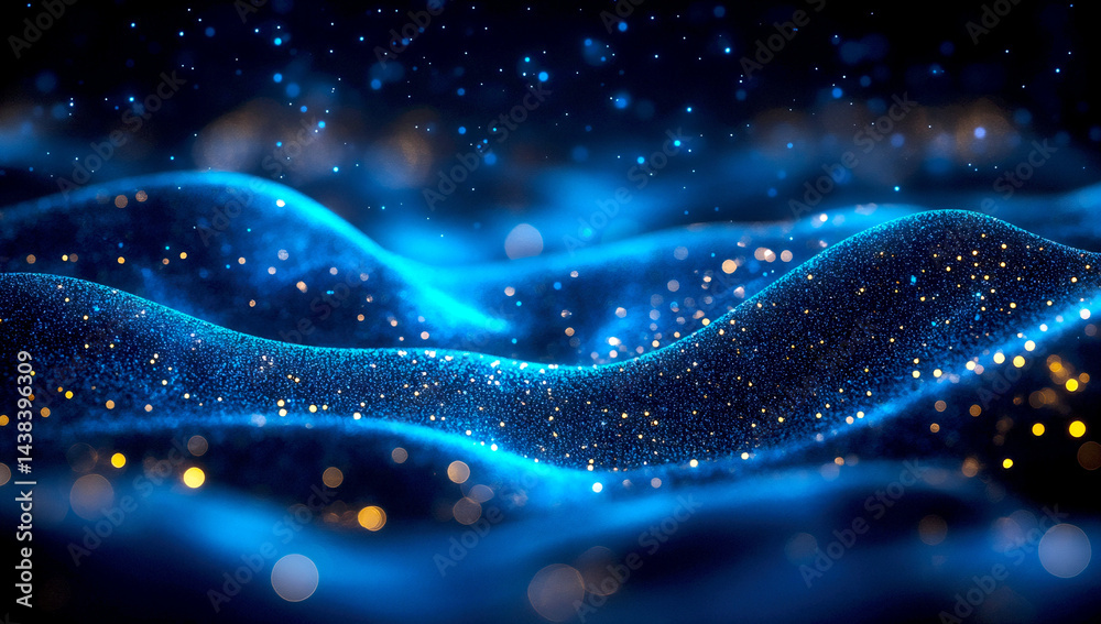 Poster Mesmerizing Blue Waves with Sparkles Creating a Dreamy and Magical Visual Effect : Generative AI