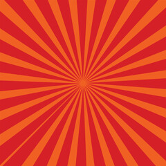 Pop art background for poster or book in red color. Radial rays backdrop with halftone effect in comics style design.