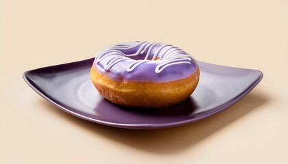 Taro Donut with Glaze Toping on Cream Background Isolated