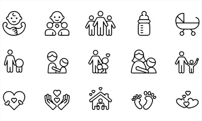 Fototapeta premium Family Day Icons Set | International Day of Families Line Art Collection, vector illustration.