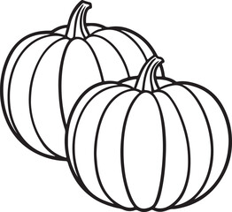 pumpkin line art, black outline, vector and illustration, coloring book page line art drawing