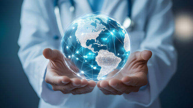 A woman in a white lab coat is wearing a mask