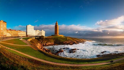 view of the tower of hercules a coruna galicia spain