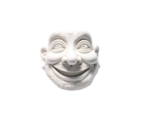 Smiling face sculpture for home decor or art display on a transparent background, cut out
