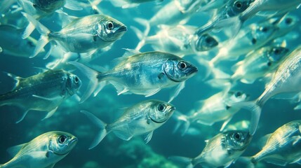 Fototapeta premium School of fish swimming in turquoise water.