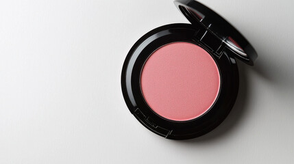 Minimalistic cream blush compact on white background
