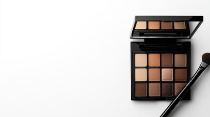 Minimalistic eyeshadow palette with brush on white background