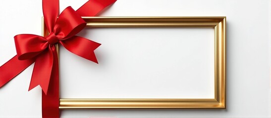 Gold frame decorated with a red ribbon bow. Perfect for holiday or celebratory designs.