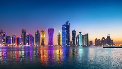 Fototapeta premium beleuchtete skyline in west bay doha katar
