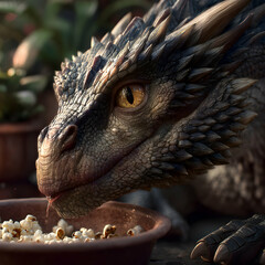 Dragon Eating Popcorn Epic Fantasy Image