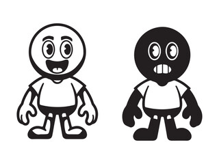 Contrasting cartoon characters in black and white, perfect for kids' products.