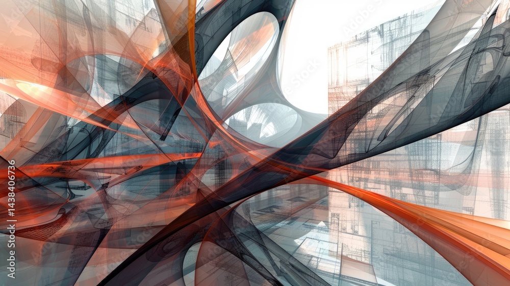 Poster mysterious structure in abstract science fiction style. colorful color line shading express weird sh