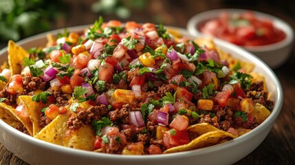 Delicious Ground Beef Nachos with Pico de Gallo Corn and Cilantro
