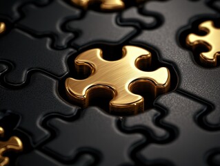 Elegant Golden Puzzle Piece on a Dark Background for Creative Concept