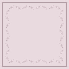 Minimal botanical pastel square card template with leaf decorative border frame on pink background. Elegant empty square space for photo greeting or text Nature-inspired decorative layout Copy space