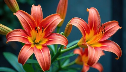 Fototapeta premium Bold stylized lilies, vibrant colors, continuous print , yellow, color