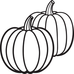 pumpkin line art, black outline, vector and illustration, coloring book page line art drawing