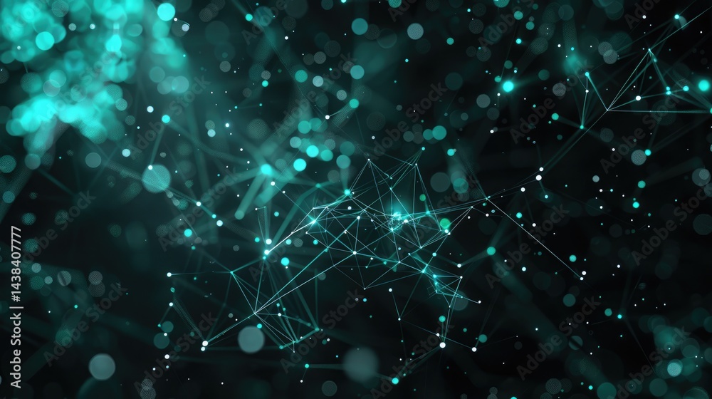 Poster abstract picture turquoise light particle with digital technology style design connecting in digital