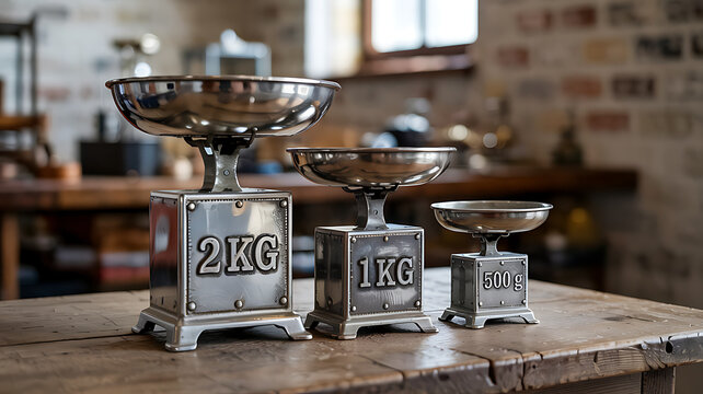 Antique Metal Scales Set: 2kg, 1kg, 500g