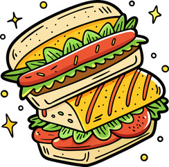 vector illustration of a sandwich, cartoon food clipart illustration, isolated and in food clipart icon