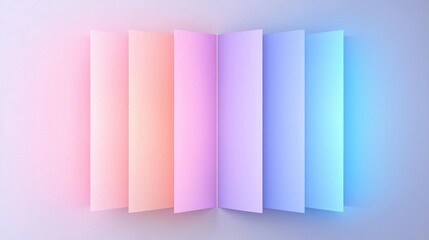 A 3D rendering of a series of vertical panels in pastel colors, arranged in a staggered pattern.