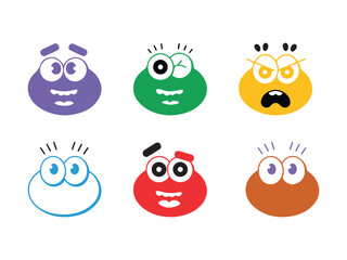 Colorful Cartoon Character Faces with Various Emotions