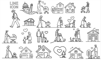Family Day Icons Set | International Day of Families Line Art Collection, vector illustration.