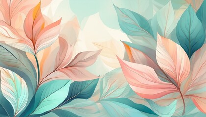 abstract botanical illustration with soft pastel colors and delicate leaves creating a serene and harmonious background