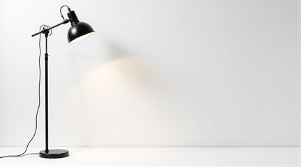 Modern black floor lamp on white background. Minimalist interior design concept.  Perfect for home or office.