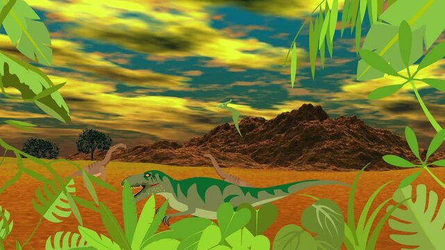 Jurrassic age of dinosaurs prehistoric life landscape animation cartoon
