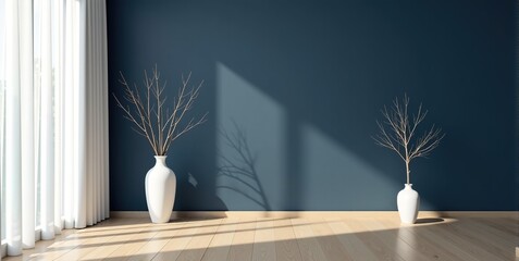 Minimalist interior design with sunlight streaming into the room, showcasing a calm and serene atmosphere.