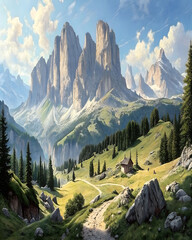 Lush Greenery and Majestic Peaks Form a Breathtaking Landscape