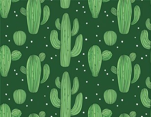 hand drawn cactus pattern seamless pattern with green cactus