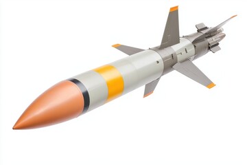 Detailed View of a Military Missile with Orange and Grey Design